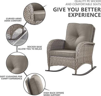 Belord 6 Pieces Patio Rocking Chairs Outdoor Furniture Set with Outdoor Couch and Ottoman Conversation Patio Furniture Set Perfect for Sunroom Deck Backyard