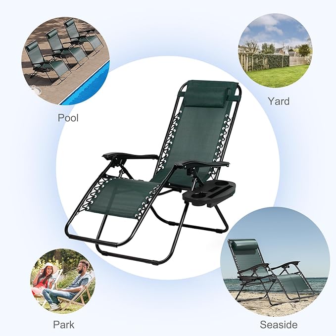 Nazhura Set of 2 Relaxing Recliners Patio Chairs Adjustable Steel Mesh Zero Gravity Lounge Chair Beach Chairs with - Photo 8
