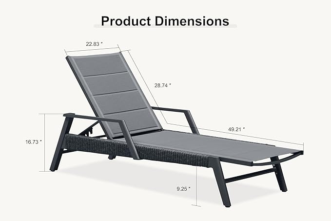 PURPLE LEAF Outdoor Chaise Lounge 2 Pieces Patio Recliner Sunbathing Tanning Chair for Poolside Balcony with Armrests - Photo 2