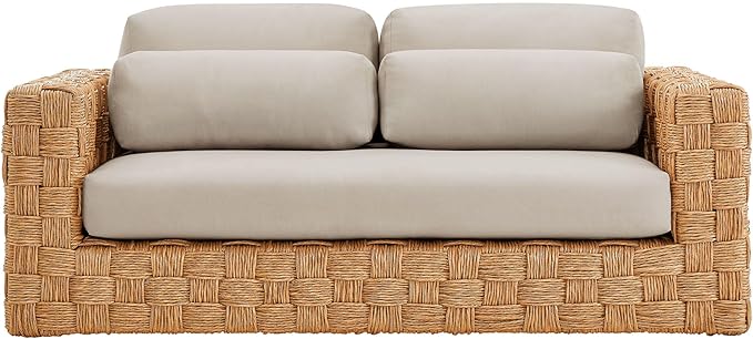 Modway Thames Wicker Rattan Outdoor Loveseat in Natural Light Gray - UV-Resistant Patio Furniture 2-Seater Basket-Weave - Photo 7