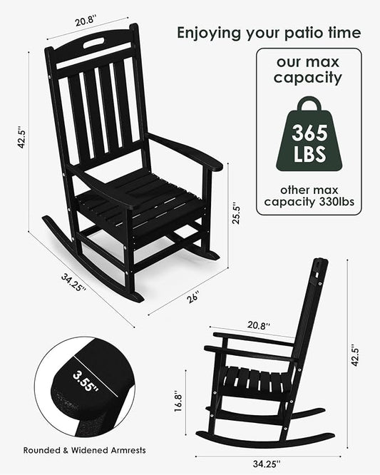 Outdoor Rocking Chair Set of 4, High Back Plastic Patio Rocking Chairs for Outside Porch Rocker Garden Lawn, All-Weather Resistant Poly Lumber Rocker Chair Outdoor, Aruba Blue