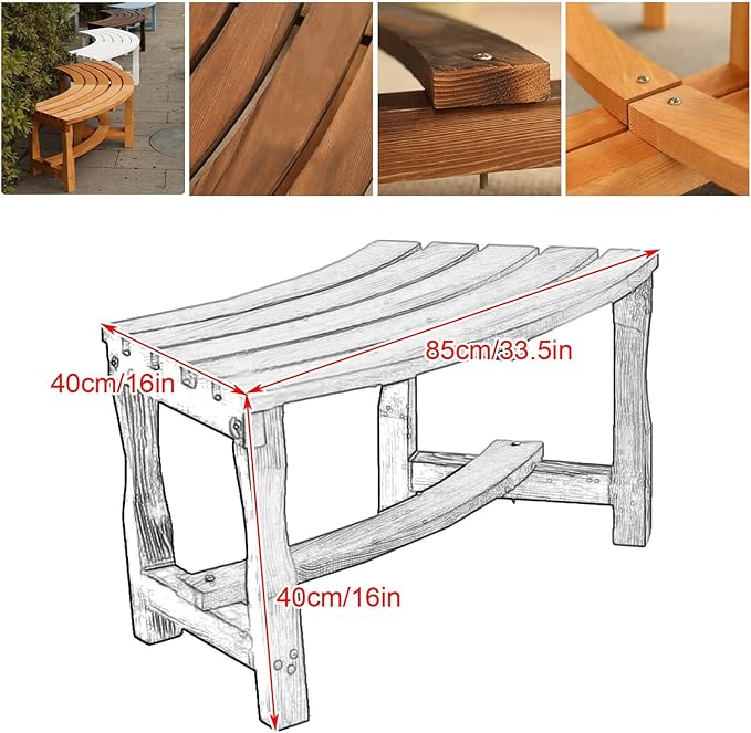 Outdoor Curved Bench, 2-Person Rustic Wood Bench for Garden, Backyard, Porch, Max Load 440 LBS, Wraparound Garden Furniture Wooden(Blue)
