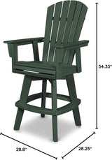 POLYWOOD® Nautical Curveback Adirondack Swivel Bar Chair in Green - Photo 2