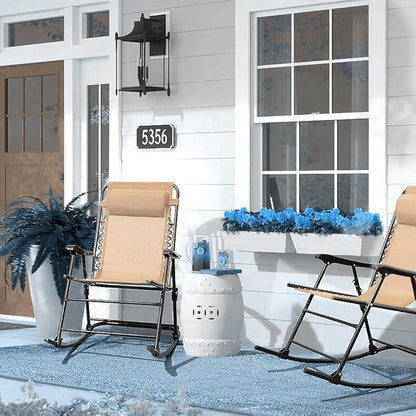 Devoko Patio Rocking Zero Gravity Chair Outdoor Wide Recliner Chair for Lawn Beach Camping Poolside with Headrest Pillow (Beige)