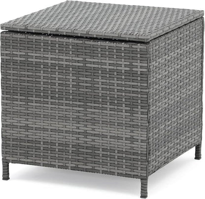 Verano Garden Outdoor Wicker Side Table, Small Storage Rattan Wicker End Table, Square Resin Coffee Table for Garden Porch Deck Living Room Backyard (Gray)