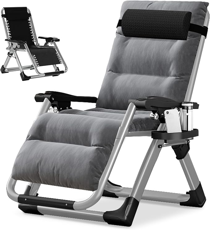 NAIZEA Padded Zero Gravity Chair, Folding Outdoor Lounge Chairs, Adjustable Reclining Camping Chairs with Cup Holder - Photo 1