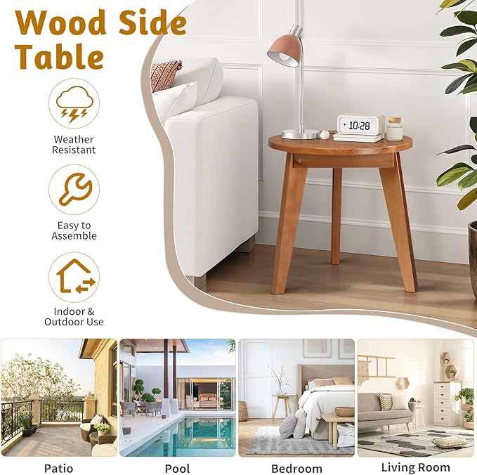 Outvita Outdoor Side Table, Acacia Wooden End Table Small Coffee Table for Patio Balcony Garden Living Room Bedroom - Photo 7