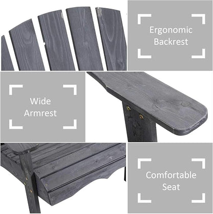 Outsunny Wooden Adirondack Chairs for Two People, Outdoor Fire Pit Chair with Table & Umbrella Hole, Patio Chair for Deck Lawn Pool Backyard, Gray