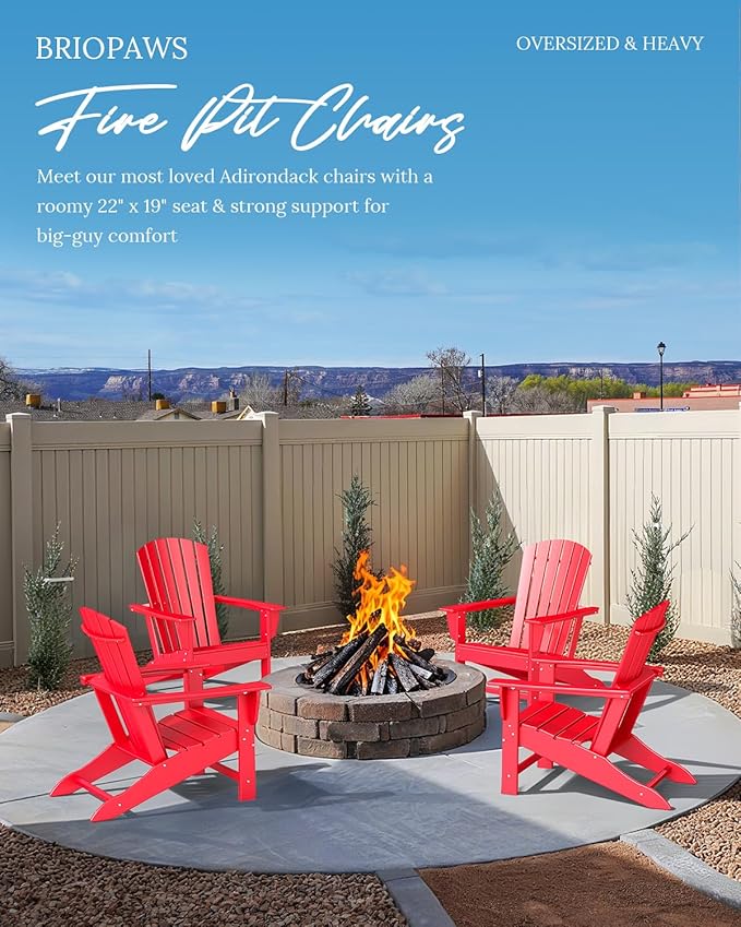 BRIOPAWS Adirondack-Chairs-Set of 2 | Fire Pit Chair | Oversized | HDPE Plastic | Weather Resistant | for Deck Outdoor Poolside Campfire | Red