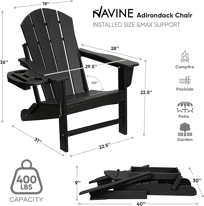 Adirondack Chair Set of 6, HDPE Folding Adirondack Chair with Multifunctional Cup Holder - Photo 3
