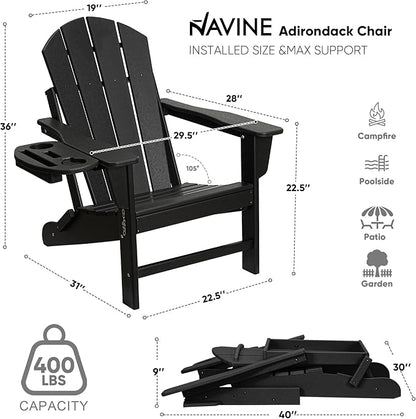 Adirondack Chair Set of 2, HDPE Folding Adirondack Chair with Multifunctional Cup Holder, Weather Resistant Fire Pit Chair for porches, patios, patios, poolsides, Decks.