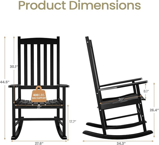 SUPER DEAL Outdoor Wood Rocking Chair for Porch, All Weather Resistant Outdoor Indoor Patio Rocker Chair, Black