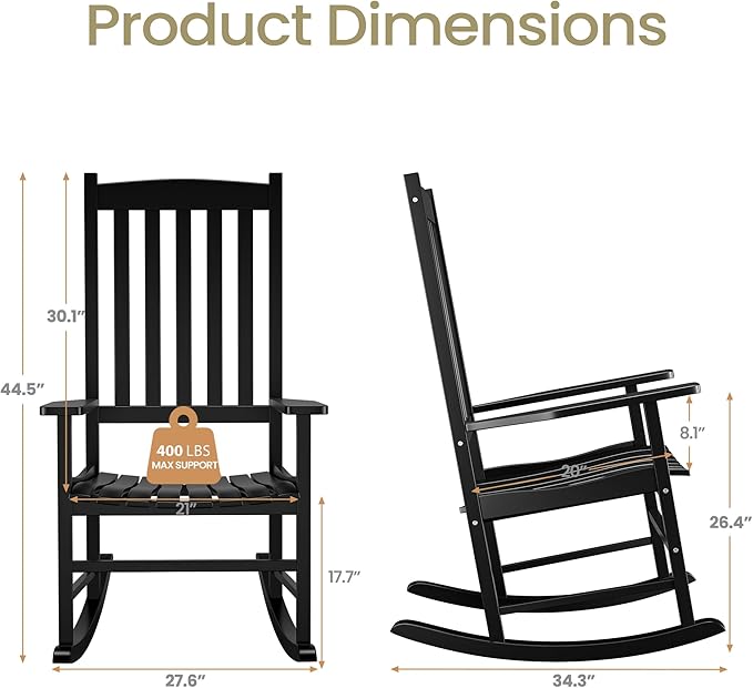 SUPER DEAL Outdoor Wood Rocking Chair for Porch, All Weather Resistant Outdoor Indoor Patio Rocker Chair (2)
