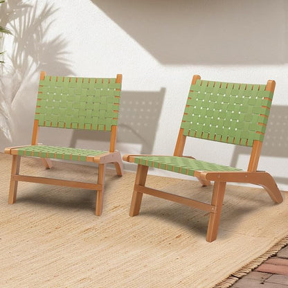 VINGLI Wooden Outdoor Chair, All-Weather Patio Seat with PE Woven Fabric, Adirondack Chair for Lawn, Balcony, Deck (2, Green and Brown)