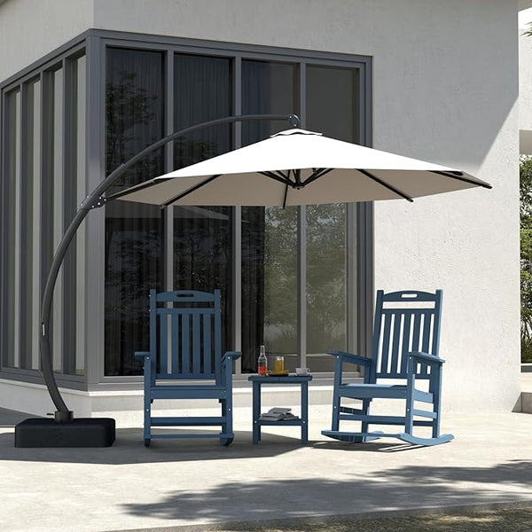 Classic Outdoor Rocking Chair Set with Side Table & 11FT Cantilever Umbrella, 4-Piece HDPE Rocking Lawn Chairs - Photo 1