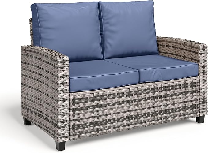 Outdoor Patio Loveseat, All-Weather Outdoor Wicker Sofa with Comfy Cushions, Patio Furniture Set 2 Person Couch - Photo 5