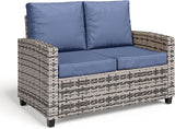 Outdoor Patio Loveseat, All-Weather Outdoor Wicker Sofa with Comfy Cushions, Patio Furniture Set 2 Person Couch - Photo 5