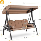 HOMREST 3 Seat Outdoor Porch Swing with 1.5" Deepened Cup Holder, Adjustable Canopy, Patio Swing Bed with Stand - Photo 7