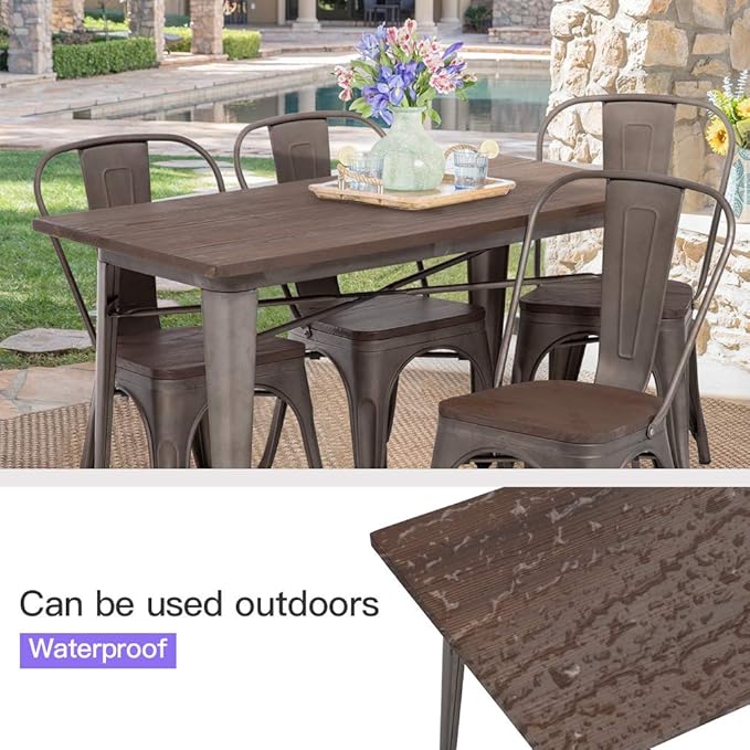 FDW Heavy Duty Outdoor Dining Table Metal Kitchen Table Metal Table Bar Coffee Table Home Restaurant Wood Top Table - Photo 7