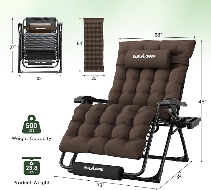 Amopatio Oversized Zero Gravity Chair, 33''W Reclining Camping Lounge Chair Upgraded Lock and Footrest, Cup Holder - Photo 3
