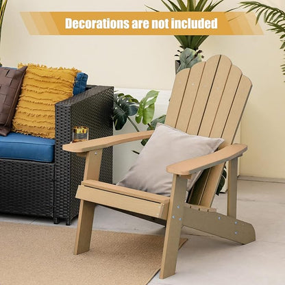 Giantex Outdoor Adirondack Chair - Oversized Patio Chairs w/Hidden Cup Holder, Realistic Wood Grain, 380 LBS Weight Capacity, Weather Resistant Firepit Chairs for Backyard, Garden (1, Teak)