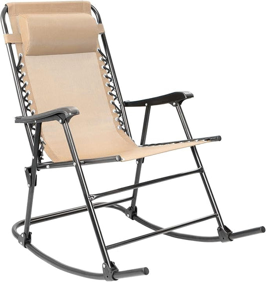 Devoko Patio Rocking Zero Gravity Chair Outdoor Wide Recliner Chair for Lawn Beach Camping Poolside with Headrest Pillow (Beige)