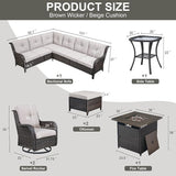 Belord Patio Furniture Set with Fire Pit Table, 8 Piece Wicker Outdoor Furniture Set - Photo 2