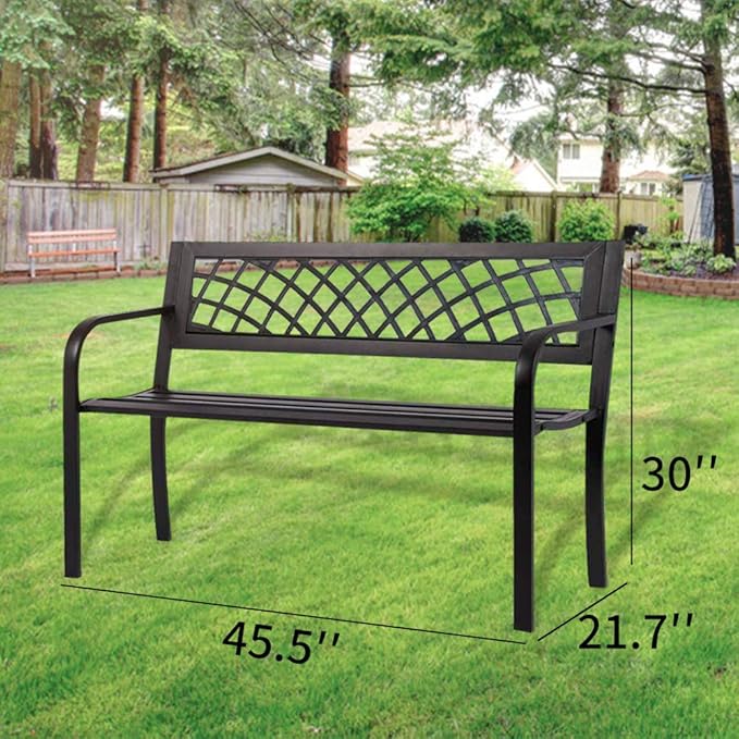 Garden Bench Outdoor Bench Patio Bench for Metal Bench Park Bench with Armrests Sturdy Steel Frame Furniture w/PVC Mesh Pattern 400LBS Weight Capacity for Porch, Backyard,Lawn,Pool, Deck,Black
