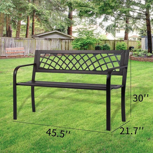 Garden Bench Outdoor Bench Patio Bench for Metal Bench Park Bench with Armrests Sturdy Steel Frame Furniture w/PVC Mesh Pattern 400LBS Weight Capacity for Porch, Backyard,Lawn,Pool, Deck,Black