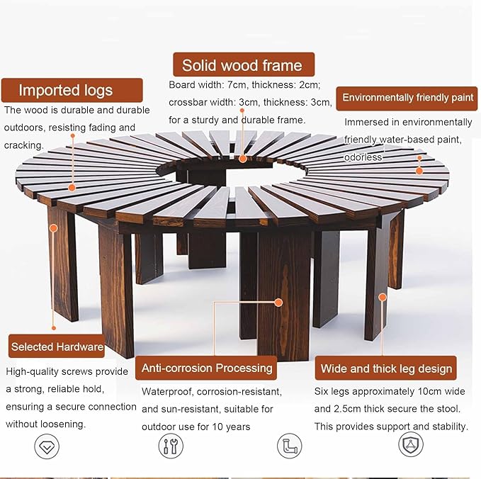 Wooden wrap Around Tree Bench Weatherproof，Semi Circle Garden Bench，Curved Outdoor Bench，for Garden, Park，Patio ，Outside，Plant(Walnut,Circle)
