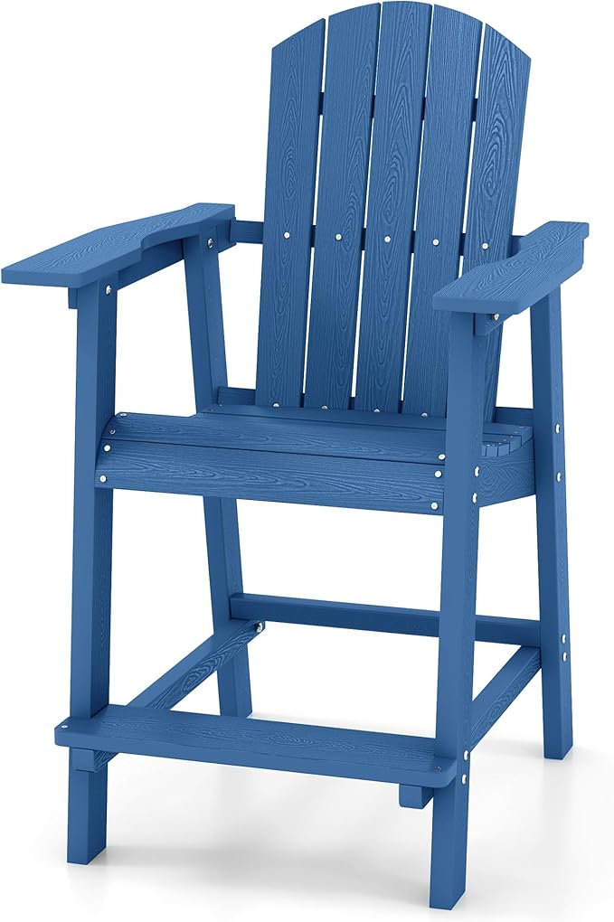 YITAHOME Tall Adirondack Chair, Poly Bar Height Balcony Seating, HIPS High Back Outdoor Chairs, Bar Stools Lifeguard Chair for Balcony Deck Pool Patio, Navy Blue