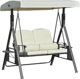 Outsunny 2-Person Patio Swing Bench with Adjustable Shade Canopy, Soft Cushions, Throw Pillows and Tray, Beige. - Photo 1