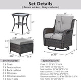 Belord 5 Piece Wicker Patio Furniture Set, Outdoor Swivel Rocker Chairs Set of 2 with Ottomans and Side Table - Photo 8
