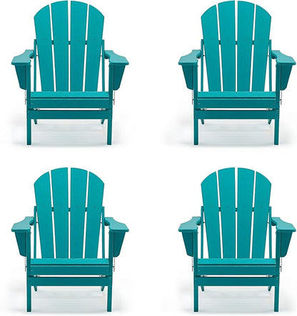WO WESTIN OUTDOOR HDPE Laguna Outdoor Folding Poly Adirondack Chair (Set of 4), Turquoise