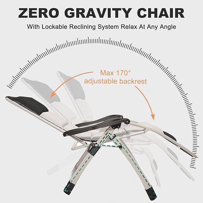 ABORON Padded Zero Gravity Chair, Premium Outdoor Lawn Folding Lounge Chairs - Photo 5