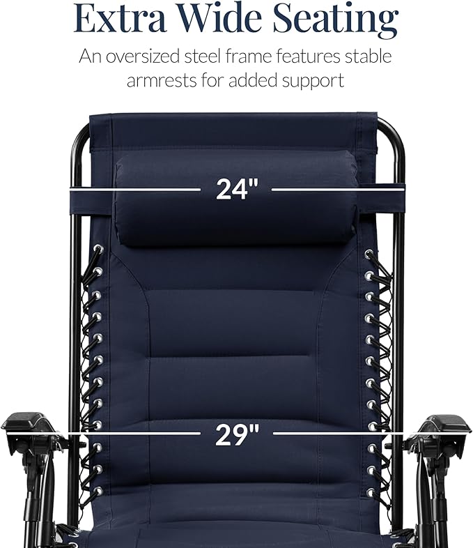 Best Choice Products Oversized Padded Zero Gravity Chair, Folding Outdoor Patio Recliner - Photo 3