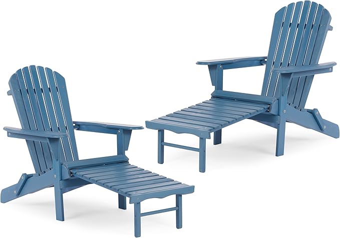 Set of 2 Outdoor Wooden Folding Adirondack Chair with Retractable Ottoman - Photo 1