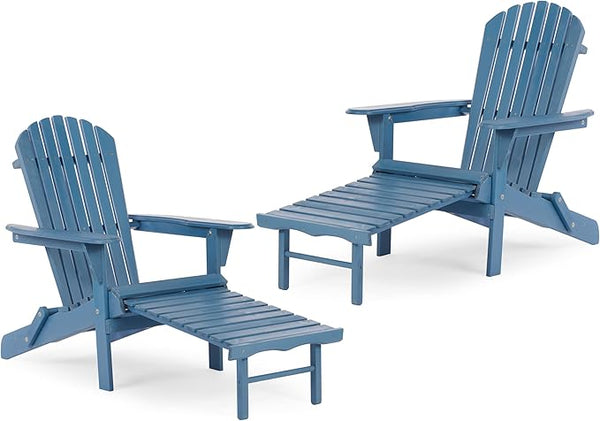 Set of 2 Outdoor Wooden Folding Adirondack Chair with Retractable Ottoman - Photo 1