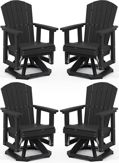 SERWALL Adirondack Swivel Glider, HDPE Glider Set of 4 for Outdoor, All-Weather Glider Rocking Chair for Porch, Balcony, Black
