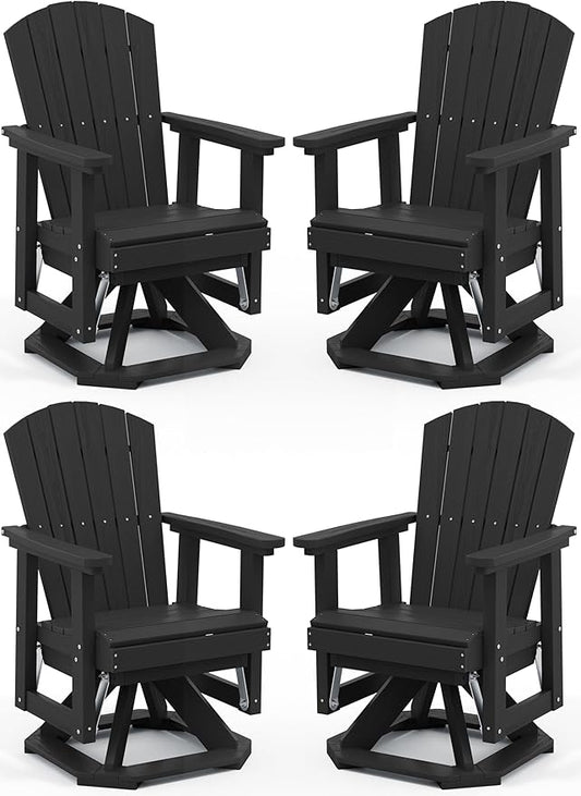 SERWALL Adirondack Swivel Glider, HDPE Glider Set of 4 for Outdoor, All-Weather Glider Rocking Chair for Porch, Balcony, Black