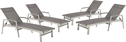 Christopher Knight Home Joy Outdoor Mesh and Aluminum Chaise Lounge (Set of 4), Gray