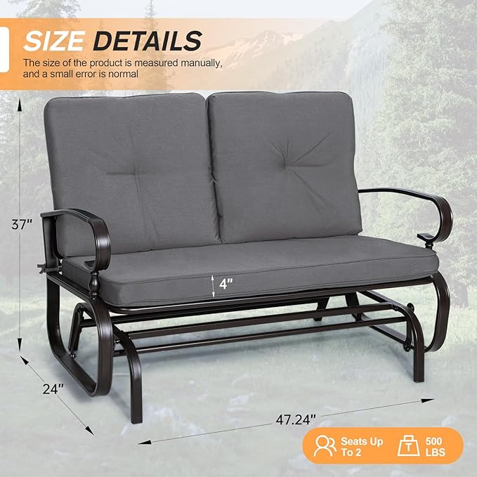 Incbruce Outdoor Textilene Glider Rocking Chair Patio Glider Bench for 2 Person - Photo 3