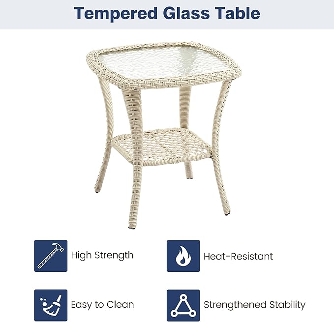 GAOMON 3 Piece Outdoor Patio Set, Wicker Rocking Bistro Set with 2 Swivel Chairs & Tempered Glass Top Table - Photo 5