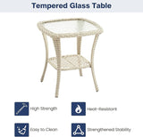 GAOMON 3 Piece Outdoor Patio Set, Wicker Rocking Bistro Set with 2 Swivel Chairs & Tempered Glass Top Table - Photo 5