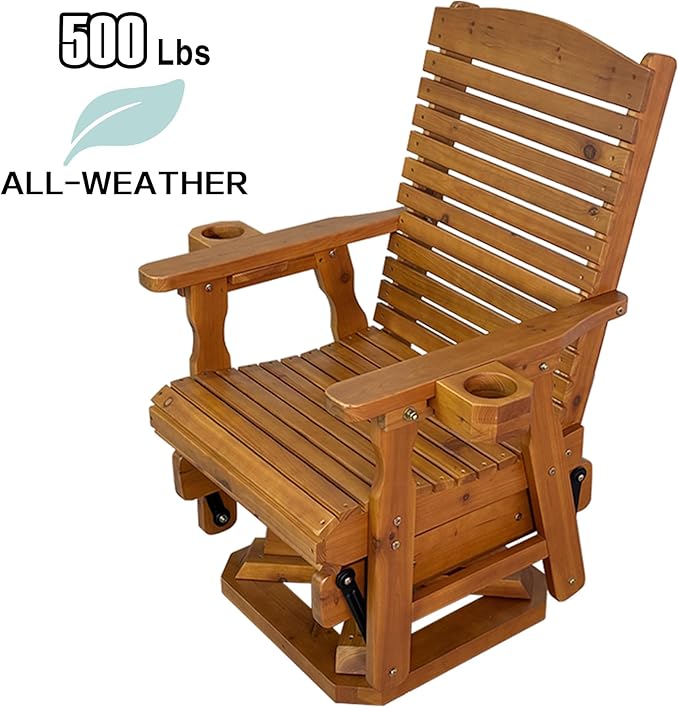 Wooden Swivel Glider Chair, 360° Outdoor Patio Rocker with Ergonomic Design, Smooth Gliding Motion, Solid Fir Wood - Photo 3