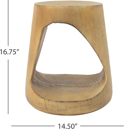 Outdoor Side Table Concrete End Table Faux Wood Small Coffee Tables, Garden Stool Plant Stand for Porch, Backyard Patio Natural Wood Texture