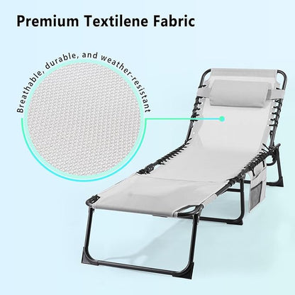 Unovivy Tanning Chairs with Face Hole Set of 2, Teslin Folding Outdoor Lounge Chair with 5-Position Reclining Back for Sunbathing, Pool, Patio, Camping