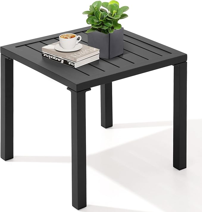 Crestlive Products Aluminum Outdoor Side Table, Pool Lounge Chair Side Table, Weather Resistant Small Square Coffee End Table for Patio, Yard, Garden, Porch, Deck, Indoor, Outdoor