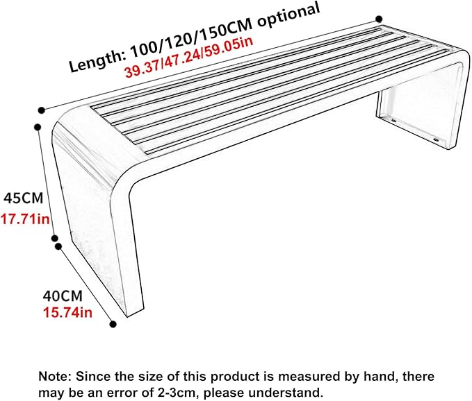 Modern Outdoor Benches Weatherproof Backless Front Porch Bench Metal Garden Benches for Outdoors Sturdy Steel Frame Patio Benches for Outdoors, Backyard, Lawn(Red,100cm(39.37in))