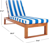 SAFAVIEH Outdoor Collection Solano Natural Brown Solid Wood/Royal Blue & White Stripe Cushion Patio Adjustable Chaise - Photo 3